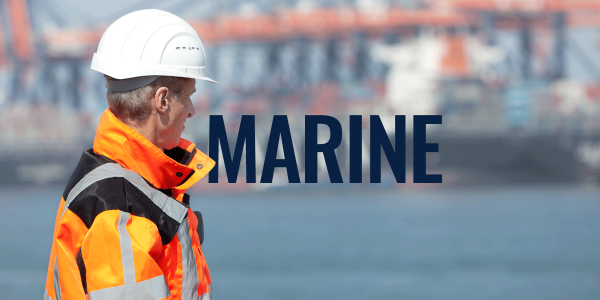 dock worker looking over water and marine containers