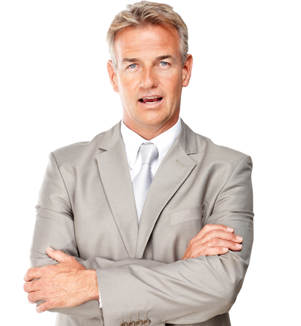 Happy looking man in a suit with arms folded